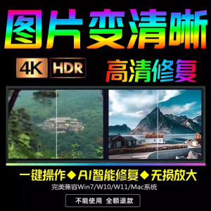 智能AI：图片相片模糊变清晰/高清修复无损放大/黑白上色彩色软件-虚拟宝库网-提供淘宝虚拟货源产品下载