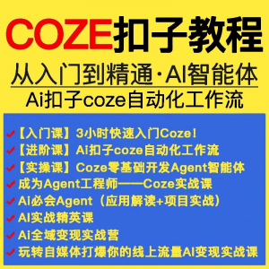 扣子coze教程工作流从入门到精通智能体开发搭建应用实战教学课程-虚拟宝库网-提供淘宝虚拟货源产品下载